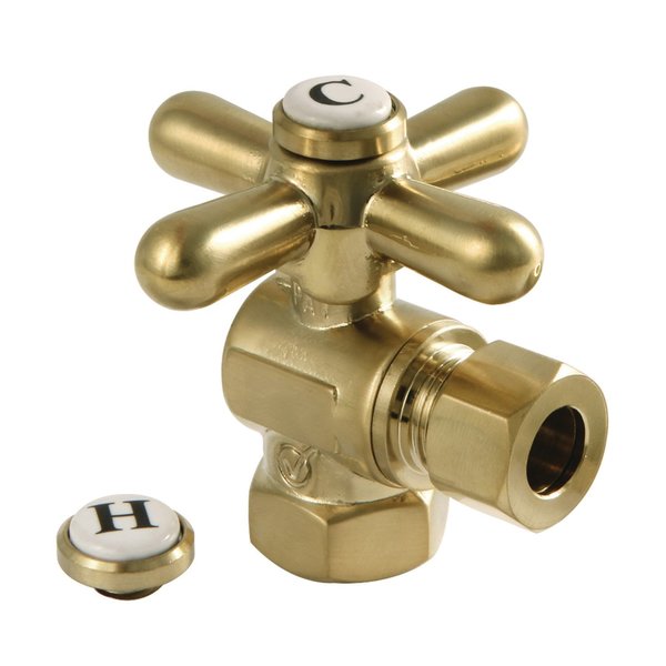 Kingston Brass CC33107X 3/8-Inch IPS X 3/8-Inch OD Comp Quarter-Turn Angle Stop Valve, Brushed Brass CC33107X